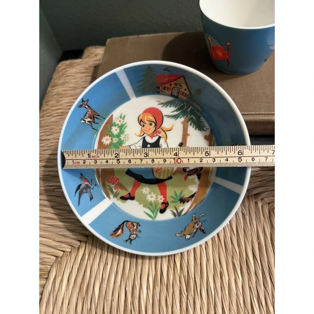 Vintage Ornamin Little Red Riding Hood Bowl & Cup Set Germany Melamine Nursery